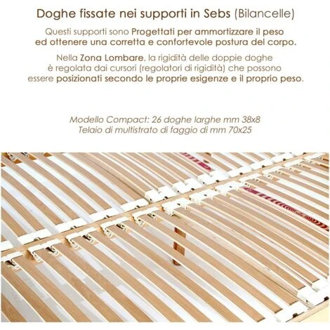 Qualydorm Rete Letto In Legno 90x200 H 52 Cm Singola 26 Doghe Basculanti In Faggio 100% 5 Qualydorm Rete Letto In Legno 90x200 H 52 Cm Singola 26 Doghe Basculanti In Faggio 100% - immagine 3
