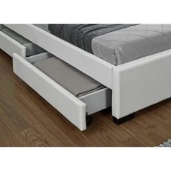 Struttura Letto In Similpelle Bianca Con Contenitore E LED 140x190 Cm ENFIELD -LettoMania Italia 39630473 4