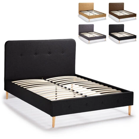 Letto Francese 1 Piazza E Mezza Nordico Tessuto E Legno 120x190 Friborg Colore: Nero 4 Letto Francese 1 Piazza E Mezza Nordico Tessuto E Legno 120x190 Friborg Colore: Nero - immagine 2