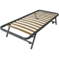 Qualydorm Rete Salvaspazio Estraibile In Ferro Con Piedi Reclinabili Doghe In Legno Cm 80x190 H35 Per Materasso Da Una Piazza 80 X 190