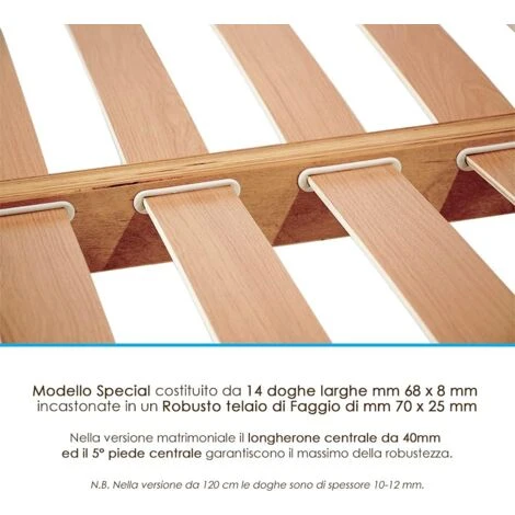 Qualydorm Rete Letto In Legno 165x200 Altezza 52 Cm 14 Doghe In Faggio 100% Prima Scelta 5 Qualydorm Rete Letto In Legno 165x200 Altezza 52 Cm 14 Doghe In Faggio 100% Prima Scelta - immagine 3