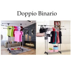 Appendiabiti Stender Doppio Con Ruote Attaccapanni Salvaspazio Regolabile 72 130 -LettoMania Italia 42140863 3