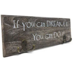 Appendiabiti In Legno 2 Ganci Doppi Bronzo Scritta If You Can Dream It You Can Do It Attaccapanni A Parete Shabby Chic Marrone