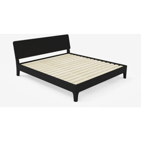 Letto Matrimoniale Design Moderno In Legno 160x190cm Doghe Testata Linz Colore: Nero 5 Letto Matrimoniale Design Moderno In Legno 160x190cm Doghe Testata Linz Colore: Nero - immagine 3