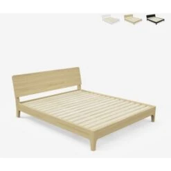 Letto Matrimoniale 160x200cm Design Moderno In Legno Doghe Testata Linz King Colore: Legno Naturale