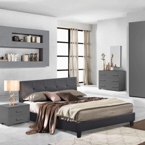 Letto Matrimoniale A 2 Piazze In Tessuto Con Rete Doghe 160x190cm Jona Colore: Grigio Scuro 3 Letto Matrimoniale A 2 Piazze In Tessuto Con Rete Doghe 160x190cm Jona Colore: Grigio Scuro