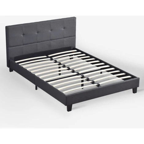 Letto Matrimoniale A 2 Piazze In Tessuto Con Rete Doghe 160x190cm Jona Colore: Grigio Scuro 5 Letto Matrimoniale A 2 Piazze In Tessuto Con Rete Doghe 160x190cm Jona Colore: Grigio Scuro - immagine 3