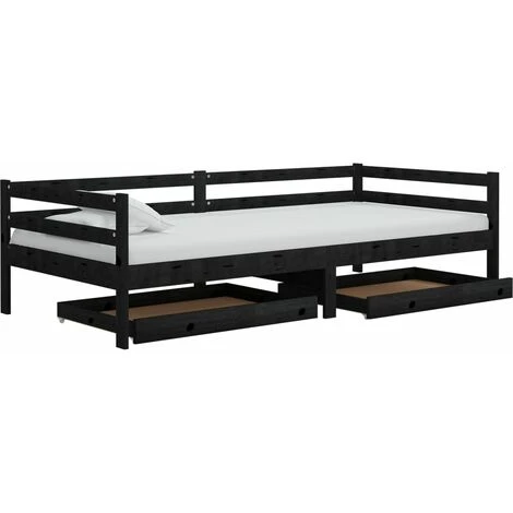 Cassetti Per Divano Letto 2 Pz Neri In Legno Massello Di Pino 5 Cassetti Per Divano Letto 2 Pz Neri In Legno Massello Di Pino - immagine 3
