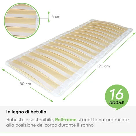 EVERGREENWEB - Rete Singola 90x190 Cm Arrotolabile, Con Doghe Legno In Betulla, Stuoia Di Doghe Avvolgibile, Adatta A Tutti I Materassi. Realizzata Completamente In Italia 4 EVERGREENWEB - Rete Singola 90x190 Cm Arrotolabile, Con Doghe Legno In Betulla, Stuoia Di Doghe Avvolgibile, Adatta A Tutti I Materassi. Realizzata Completamente In Italia - immagine 2