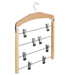 Relaxdays Gruccia Per Gonne Con Pinze Salvaspazio, Appendiabiti Multiplo Antiscivolo, 45,5x39x2,5 Cm, Marrone Chiaro