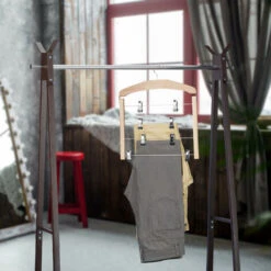 Relaxdays Gruccia Per Gonne Con Pinze Salvaspazio, Appendiabiti Multiplo Antiscivolo, 45,5x39x2,5 Cm, Marrone Chiaro -LettoMania Italia 51970405 3