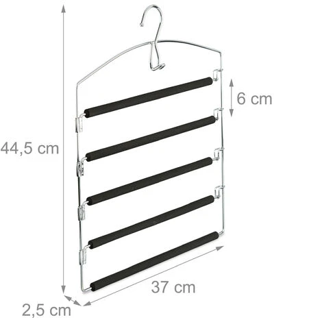 5x Grucce Per Pantaloni Salvaspazio, Appendiabiti Multiplo Imbottito In Metallo, HLP: 44,5x37x2,7 Cm Argento/nero 6 5x Grucce Per Pantaloni Salvaspazio, Appendiabiti Multiplo Imbottito In Metallo, HLP: 44,5x37x2,7 Cm Argento/nero - immagine 4