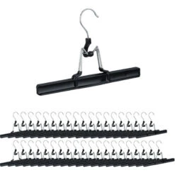 Set 40 Grucce Per Pantaloni E Gonne, Ganci Girevoli A 360°, Morsetti Gommati, Stampelle, 26 Cm, Metallo, Nero