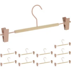 Relaxdays Set Da 10 Grucce Per Pantaloni, Gonne Etc., 2 Clip Per Gruccia, Legno E Metallo, 11,5x30,5x3 Cm, Rosa/Naturale