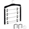Relaxdays Set Da 3 Grucce Multiple Salvaspazio, Gancio Girevole A 360°, Con Pinze, Gonne E Pantaloni, Legno, Nere