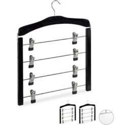 Relaxdays Set Da 3 Grucce Multiple Salvaspazio, Gancio Girevole A 360°, Con Pinze, Gonne E Pantaloni, Legno, Nere