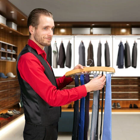 4x Grucce Portacravatte, In Legno Di Loto, Supporti Per 24 Cravatte, Salvaspazio, Gancio Girevole, Naturale Argento 4 4x Grucce Portacravatte, In Legno Di Loto, Supporti Per 24 Cravatte, Salvaspazio, Gancio Girevole, Naturale Argento - immagine 2