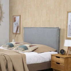 Testiera Rivestita In Tela Berlin 140x100 Cm, Capitonné In Tela Color Grigio, Gambe Di Legno Color Noce -LettoMania Italia 53096486 5