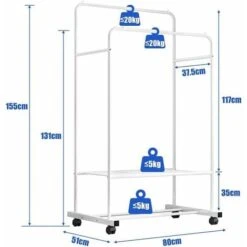 Stand Appendiabiti Con Ruote Appendiabiti Armadio Aperto Metallo Da Terra Porta Abiti Camera Bianco -LettoMania Italia 53418650 5