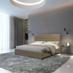 LETTO MATRIMONIALE CON GIROLETTO IN ECOPELLE TORTORA