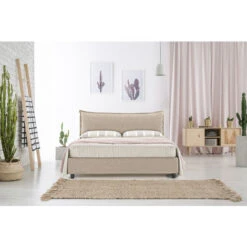 EVERGREENWEB - Letto King Size Super Misura Rete 180x210 Con Moderno Box Contenitore E Rete A Doghe In Legno Elegante Testiera Tessuto Imbottito SFODERABILE Ideale Per Camera Da Letto Color Tortora