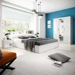 Letto Matrimoniale Con Contenitore Bianco Lucido Moderno ROMA-SORRENTO 160x200cm -LettoMania Italia 53564245 4