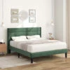 Letto Matrimoniale Con Testiera E Rete A Molle Dal Design Moderno 140x200cm Tessuto Velluto, Verde Scuro