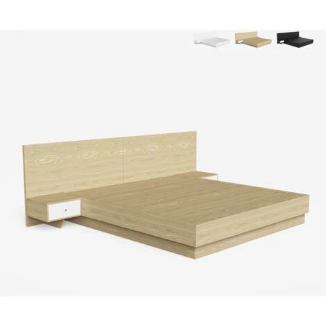 Letto Matrimoniale 160x190 Cm Sollevabile 2 Comodini Design Moderno Schwaz Colore: Legno Naturale 4 Letto Matrimoniale 160x190 Cm Sollevabile 2 Comodini Design Moderno Schwaz Colore: Legno Naturale - immagine 2