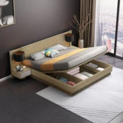 Letto Matrimoniale 160x190 Cm Sollevabile 2 Comodini Design Moderno Schwaz Colore: Legno Naturale 9 Letto Matrimoniale 160x190 Cm Sollevabile 2 Comodini Design Moderno Schwaz Colore: Legno Naturale -LettoMania Italia 54022289 3
