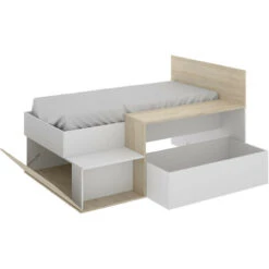Struttura Letto Lily Bianco Opaco E Rovere Naturale Con Scrivania Bianco E Naturale -LettoMania Italia 54718114 3