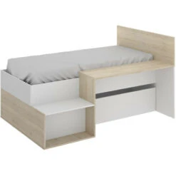 Struttura Letto Lily Bianco Opaco E Rovere Naturale Con Scrivania Bianco E Naturale -LettoMania Italia 54718114 4