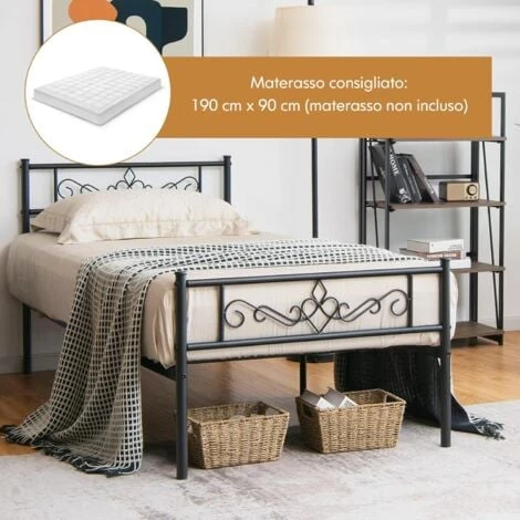 COSTWAY Struttura Di Metallo Per Letti, Piattaforma Letto Con Testiera E Pediera, Telaio Da Letto Con Doghe In Acciaio Resistente, Facile Da Montare, Nero (197 X 92 X 88,5 Cm) 4 COSTWAY Struttura Di Metallo Per Letti, Piattaforma Letto Con Testiera E Pediera, Telaio Da Letto Con Doghe In Acciaio Resistente, Facile Da Montare, Nero (197 X 92 X 88,5 Cm) - immagine 2