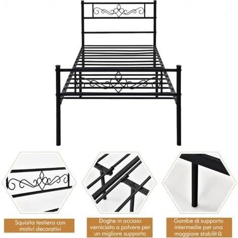 COSTWAY Struttura Di Metallo Per Letti, Piattaforma Letto Con Testiera E Pediera, Telaio Da Letto Con Doghe In Acciaio Resistente, Facile Da Montare, Nero (197 X 92 X 88,5 Cm) 5 COSTWAY Struttura Di Metallo Per Letti, Piattaforma Letto Con Testiera E Pediera, Telaio Da Letto Con Doghe In Acciaio Resistente, Facile Da Montare, Nero (197 X 92 X 88,5 Cm) - immagine 3