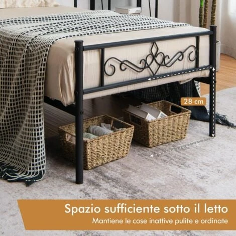 COSTWAY Struttura Di Metallo Per Letti, Piattaforma Letto Con Testiera E Pediera, Telaio Da Letto Con Doghe In Acciaio Resistente, Facile Da Montare, Nero (197 X 92 X 88,5 Cm) 6 COSTWAY Struttura Di Metallo Per Letti, Piattaforma Letto Con Testiera E Pediera, Telaio Da Letto Con Doghe In Acciaio Resistente, Facile Da Montare, Nero (197 X 92 X 88,5 Cm) - immagine 4
