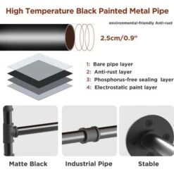 Barra Appendiabiti Da Parete Industriale Tubo Vintage Attaccapanni Da Muro Lunghezza Regolabile 90-180cm Per Appendere Vestiti, Nero 11 Barra Appendiabiti Da Parete Industriale Tubo Vintage Attaccapanni Da Muro Lunghezza Regolabile 90-180cm Per Appendere Vestiti, Nero -LettoMania Italia 57659629 5