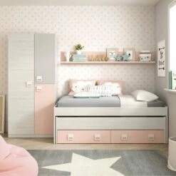 Letto Singolo, Struttura Letto Per Cameretta, Letto Singolo Con Lettino Estraibile E 2 Cassetti E Mensola, Cm 199x96h65, Bianco E Rosa 11 Letto Singolo, Struttura Letto Per Cameretta, Letto Singolo Con Lettino Estraibile E 2 Cassetti E Mensola, Cm 199x96h65, Bianco E Rosa -LettoMania Italia 58337674 5
