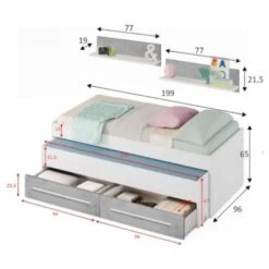 Letto Singolo, Struttura Letto Per Cameretta, Letto Singolo Con Lettino Estraibile E 2 Cassetti E Mensola, Cm 199x96h65, Bianco E Cemento 9 Letto Singolo, Struttura Letto Per Cameretta, Letto Singolo Con Lettino Estraibile E 2 Cassetti E Mensola, Cm 199x96h65, Bianco E Cemento -LettoMania Italia 58337683 3