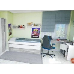 Letto Singolo, Struttura Letto Per Cameretta, Letto Singolo Con Lettino Estraibile E 2 Cassetti E Mensola, Cm 199x96h65, Bianco E Cemento 11 Letto Singolo, Struttura Letto Per Cameretta, Letto Singolo Con Lettino Estraibile E 2 Cassetti E Mensola, Cm 199x96h65, Bianco E Cemento -LettoMania Italia 58337683 5