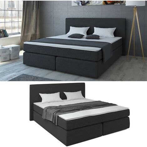 Letto Boxspring 140x200cm Nero Con Topper VitaliSpa 4 Letto Boxspring 140x200cm Nero Con Topper VitaliSpa - immagine 2
