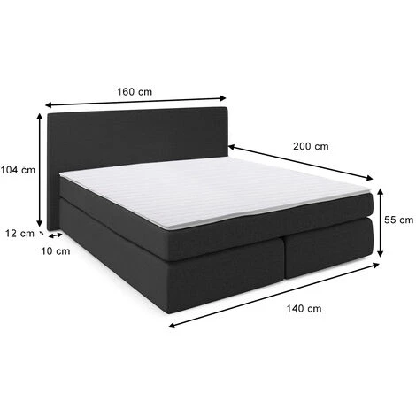 Letto Boxspring 140x200cm Nero Con Topper VitaliSpa 5 Letto Boxspring 140x200cm Nero Con Topper VitaliSpa - immagine 3