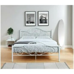 Letto Matrimoniale 160 X 200 Cm In Metallo Bianco - LEYNA -LettoMania Italia 59278665 3