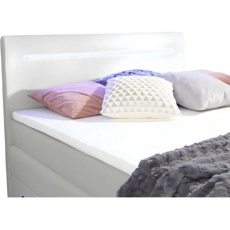 Set Boxspring Testata LED+Base Contenitore+Materasso+Topper 160x200cm Similpelle Bianco - KEROS Di DREAMEA 5 Set Boxspring Testata LED+Base Contenitore+Materasso+Topper 160x200cm Similpelle Bianco - KEROS Di DREAMEA - immagine 3