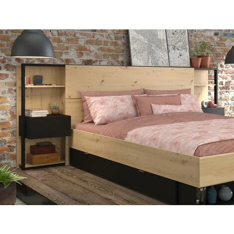 Testata Letto Con Comodini 160 Cm Rovere E Nero - MISTA 4 Testata Letto Con Comodini 160 Cm Rovere E Nero - MISTA - immagine 2