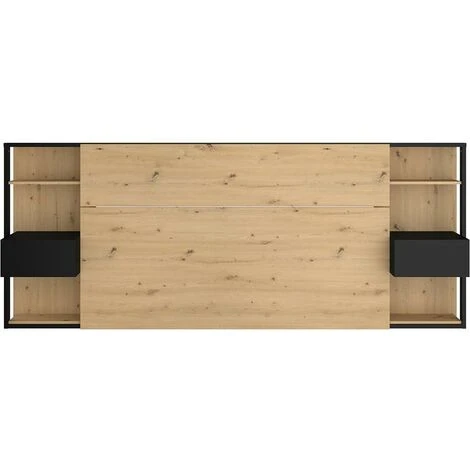 Testata Letto Con Comodini 160 Cm Rovere E Nero - MISTA 6 Testata Letto Con Comodini 160 Cm Rovere E Nero - MISTA - immagine 4