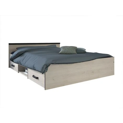 Letto Con Vani Portaoggetti, 2 Cassetti E 1 Nicchia 140 X 190 Cm Rovere - PABLO 3 Letto Con Vani Portaoggetti, 2 Cassetti E 1 Nicchia 140 X 190 Cm Rovere - PABLO