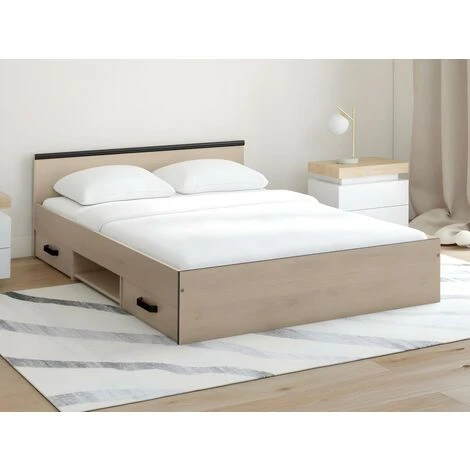 Letto Con Vani Portaoggetti, 2 Cassetti E 1 Nicchia 140 X 190 Cm Rovere - PABLO 4 Letto Con Vani Portaoggetti, 2 Cassetti E 1 Nicchia 140 X 190 Cm Rovere - PABLO - immagine 2