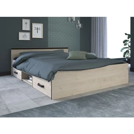Letto Con Vani Portaoggetti, 2 Cassetti E 1 Nicchia 140 X 190 Cm Rovere - PABLO 5 Letto Con Vani Portaoggetti, 2 Cassetti E 1 Nicchia 140 X 190 Cm Rovere - PABLO - immagine 3