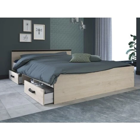 Letto Con Vani Portaoggetti, 2 Cassetti E 1 Nicchia 140 X 190 Cm Rovere - PABLO 6 Letto Con Vani Portaoggetti, 2 Cassetti E 1 Nicchia 140 X 190 Cm Rovere - PABLO - immagine 4