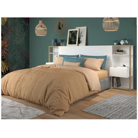 Testata Letto Con Comodini 160 Cm Bianco E Rovere - MISTA 4 Testata Letto Con Comodini 160 Cm Bianco E Rovere - MISTA - immagine 2