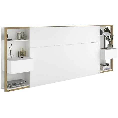 Testata Letto Con Comodini 160 Cm Bianco E Rovere - MISTA 6 Testata Letto Con Comodini 160 Cm Bianco E Rovere - MISTA - immagine 4